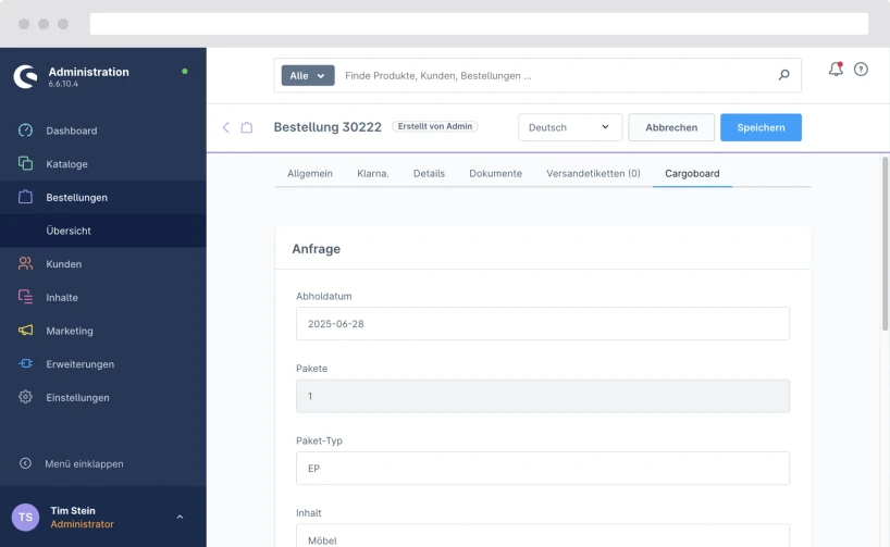 Integration des Cargoboard Dienstleisters mit einer Shopware Extension