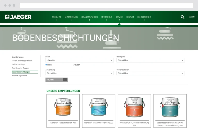 Produktfinder Entwicklung mittels einer Typo3-Extension