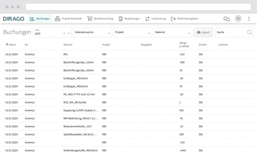Buchungen im Ueberblick mit DiraGo